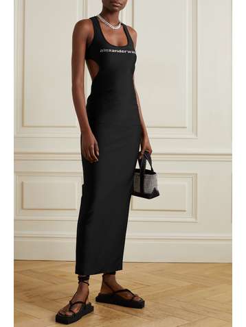 ALEXANDER WANG Open-back crystal-embellished stretch-jersey maxi dress