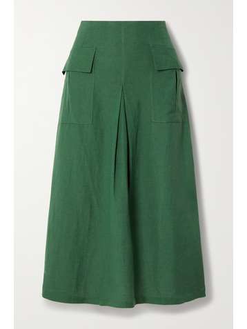 USISI SISTER Grace pleated linen-blend midi skirt