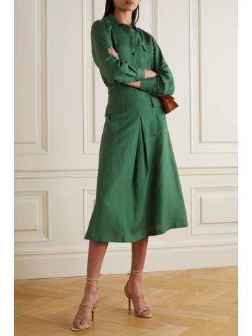 USISI SISTER Grace pleated linen-blend midi skirt