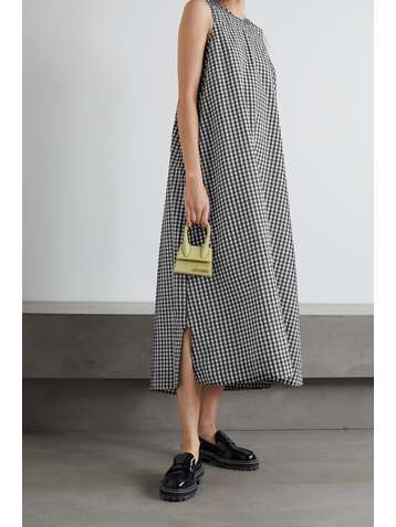 GANNI Robe midi dos ouvert en crépon à carreaux vichy