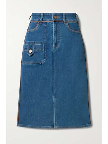 SEE BY CHLOÉ Leather-trimmed denim skirt