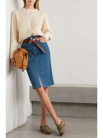 SEE BY CHLOÉ Leather-trimmed denim skirt