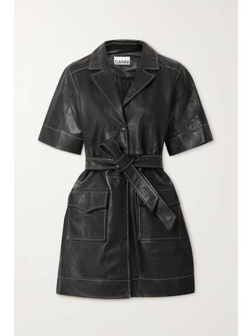 GANNI Belted leather mini dress