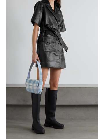 GANNI Belted leather mini dress