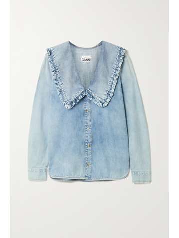GANNI Jeanshemd aus Bio-Denim mit Rüschen