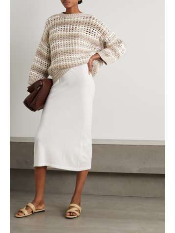 BRUNELLO CUCINELLI Sequin-embellished striped open-knit cashmere sweater