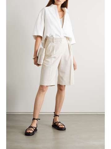 BRUNELLO CUCINELLI Pleated cotton-blend jersey shorts