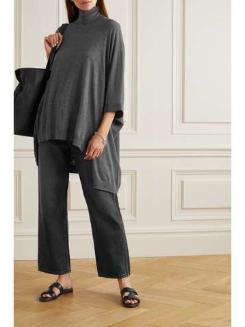 BRUNELLO CUCINELLI Bead-embellished wool and cashmere-blend turtleneck top
