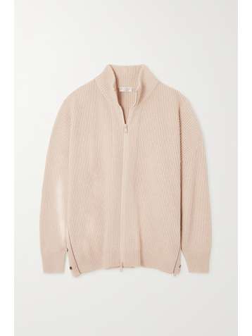 BRUNELLO CUCINELLI Bead-embellished ribbed cashmere cardigan