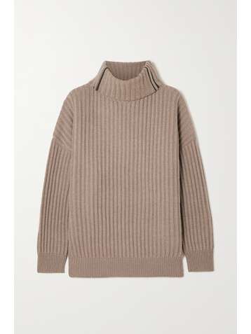 BRUNELLO CUCINELLI Bead-embellished ribbed cashmere turtleneck sweater