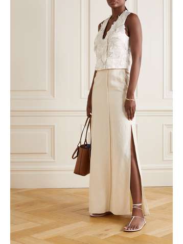 BRUNELLO CUCINELLI Cropped bead-embellished appliquéd crepe top