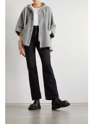 BRUNELLO CUCINELLI Hooded pinstriped knitted poncho
