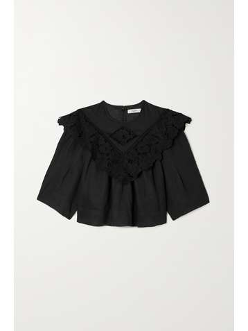 ISABEL MARANT ÉTOILE Ezalio cropped pleated broderie anglaise linen blouse