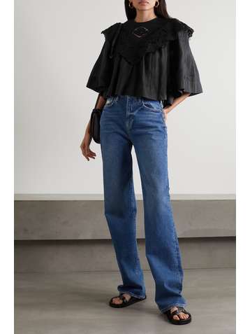 ISABEL MARANT ÉTOILE Ezalio cropped pleated broderie anglaise linen blouse