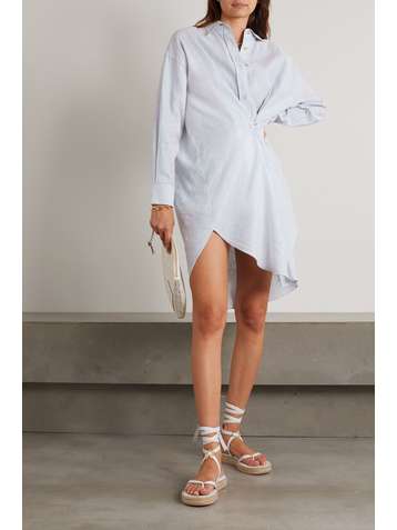 ISABEL MARANT ÉTOILE Seen gathered striped cotton and linen-blend shirt dress