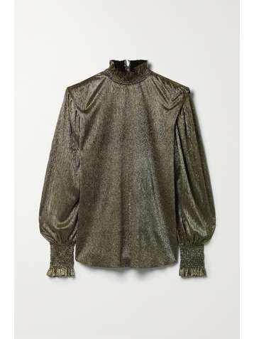 ISABEL MARANT ÉTOILE Noshi ruffled shirred stretch-Lurex blouse