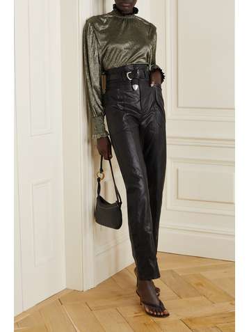 ISABEL MARANT ÉTOILE Noshi ruffled shirred stretch-Lurex blouse