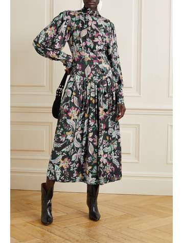 ISABEL MARANT ÉTOILE Bazin pleated floral-print jacquard midi dress