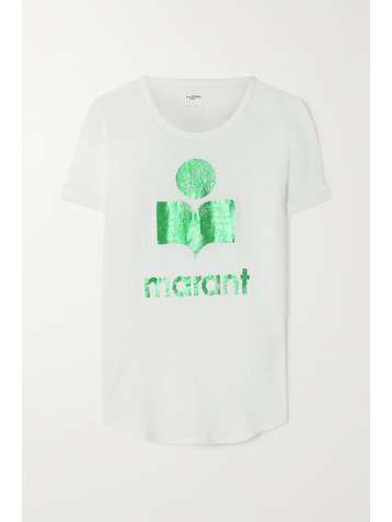 ISABEL MARANT ÉTOILE Koldi T-Shirt aus Flammgarn aus Leinen-Jersey mit Metallic-Print