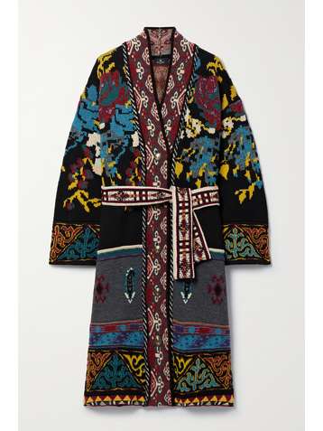 ETRO Belted wool-blend jacquard cardigan
