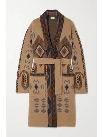ETRO Belted intarsia wool cardigan