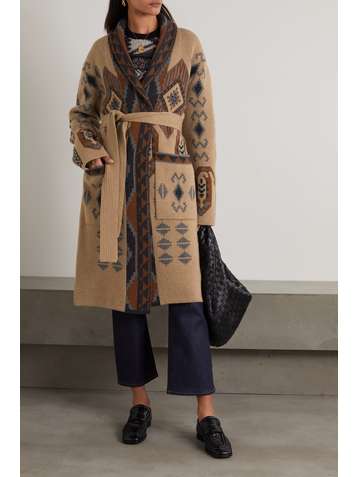 ETRO Belted intarsia wool cardigan