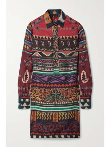 ETRO Printed silk-twill mini shirt dress