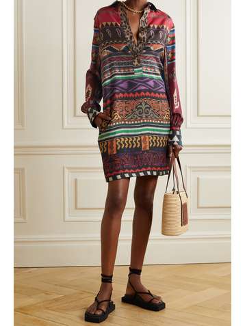 ETRO Printed silk-twill mini shirt dress