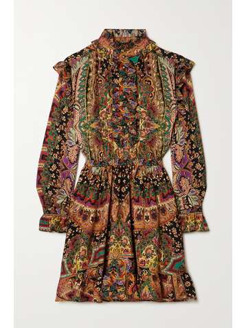 ETRO Ruffled paisley-print wool and silk-blend mini dress