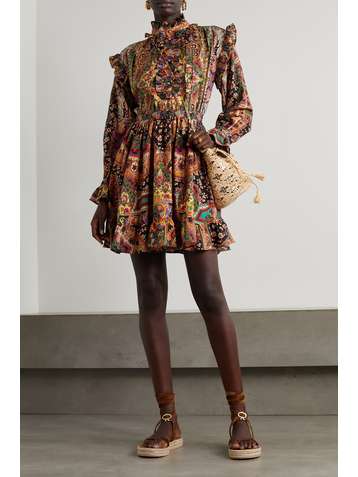 ETRO Ruffled paisley-print wool and silk-blend mini dress