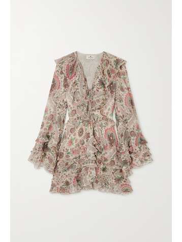 ETRO Ruffled paisley-print silk crepe de chine mini dress