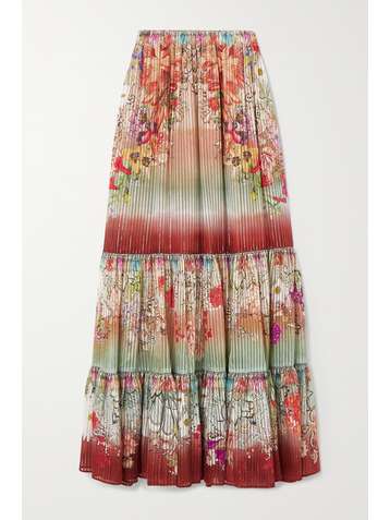 ETRO Tiered metallic floral-print silk-blend maxi skirt