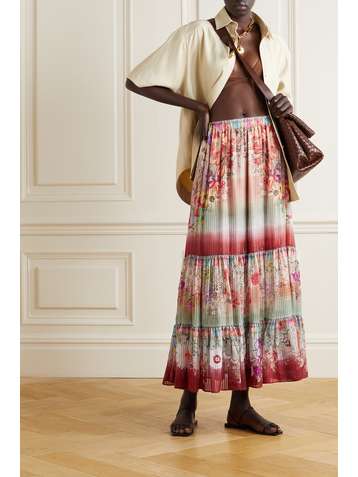 ETRO Tiered metallic floral-print silk-blend maxi skirt