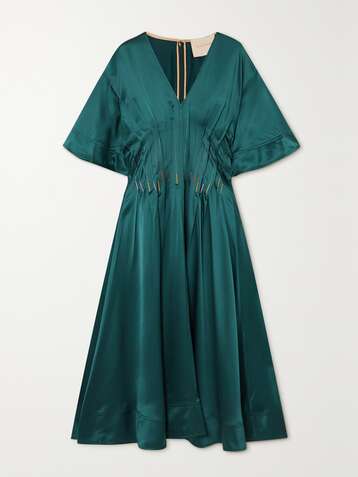 ROKSANDA Batool pleated embroidered silk-satin midi dress