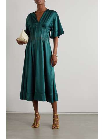 ROKSANDA Batool pleated embroidered silk-satin midi dress