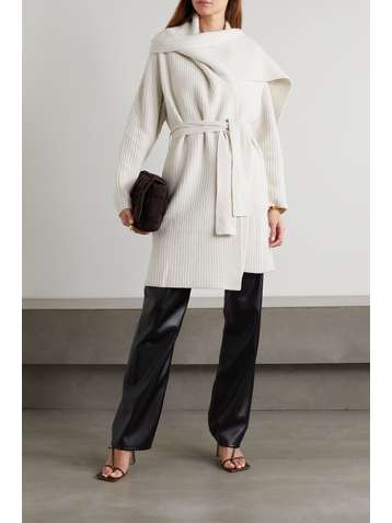 ALTUZARRA Cardigan en laine mérinos et cachemire mélangés côtelés à drapé et à ceinture Battersea