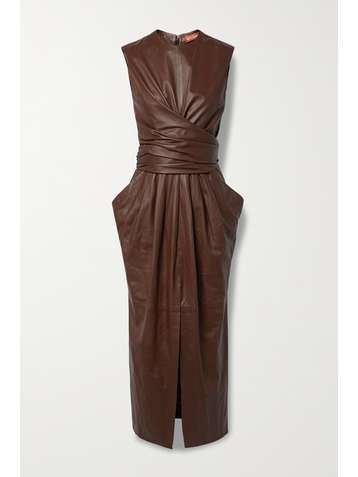 ALTUZARRA Tippi gathered leather midi dress