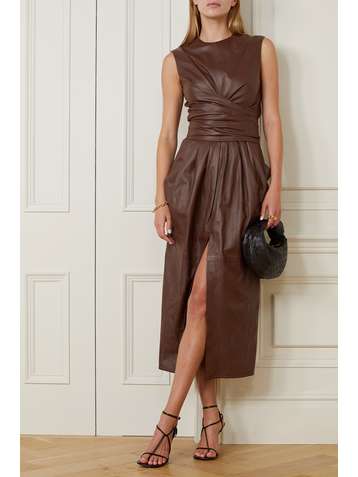 ALTUZARRA Tippi gathered leather midi dress
