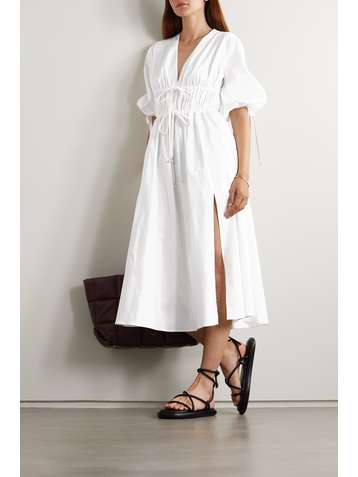 ALTUZARRA Robe midi en popeline de coton stretch à fronces Donrine