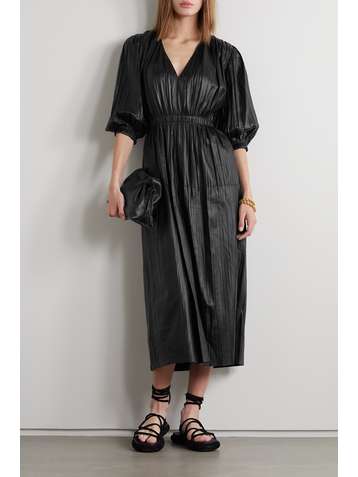 ALTUZARRA Robe midi en cuir plissé Barbarosa