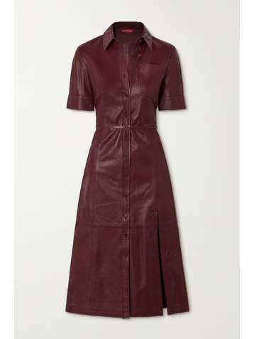 ALTUZARRA Robe-chemise midi en cuir à ceinture Kieran