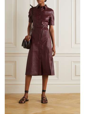ALTUZARRA Robe-chemise midi en cuir à ceinture Kieran