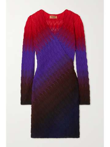 MISSONI Wrap-effect crochet-knit wool mini dress