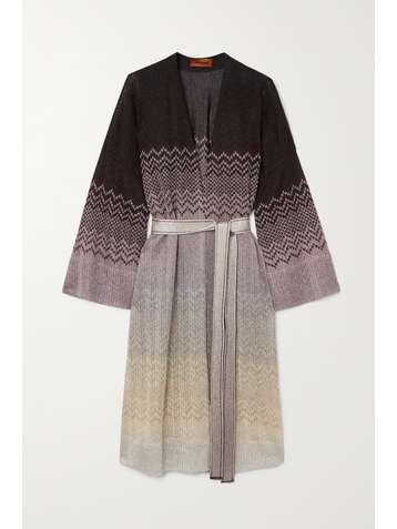 MISSONI Belted metallic crochet-knit cardigan
