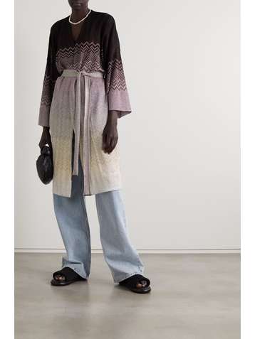 MISSONI Belted metallic crochet-knit cardigan