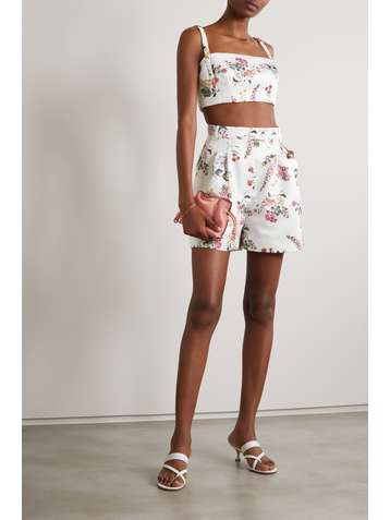 EMILIA WICKSTEAD Fabiola cropped floral-print faille top