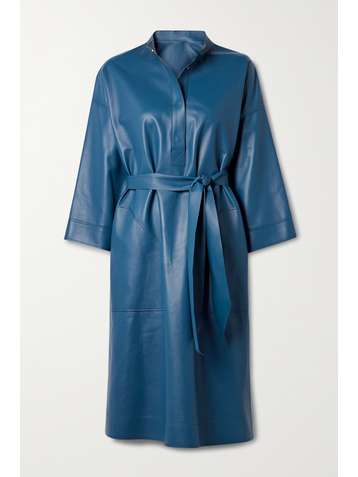 SALVATORE FERRAGAMO Belted leather midi shirt dress