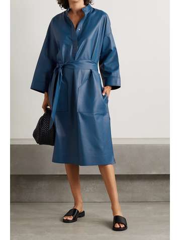 SALVATORE FERRAGAMO Belted leather midi shirt dress