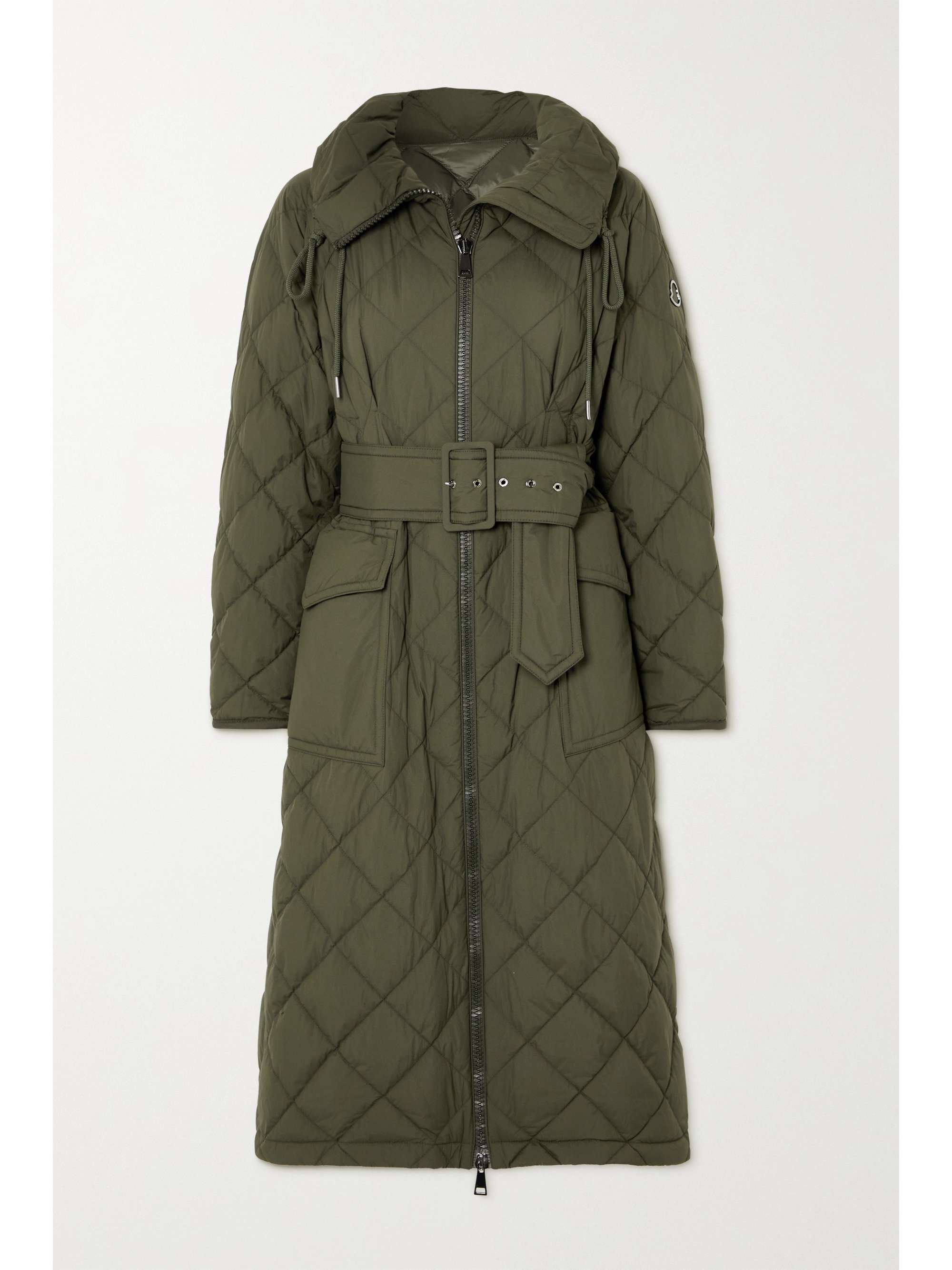 Moncler - Caprier Hooded Belted Quilted Shell Down Coat - Green - 2 - Net A Porter