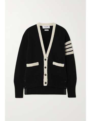 THOM BROWNE Striped wool and mohair-blend cardigan